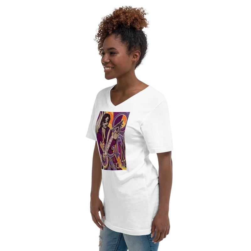 Kurzärmeliges Unisex-T-Shirt mit V-Ausschnitt My name is Prince