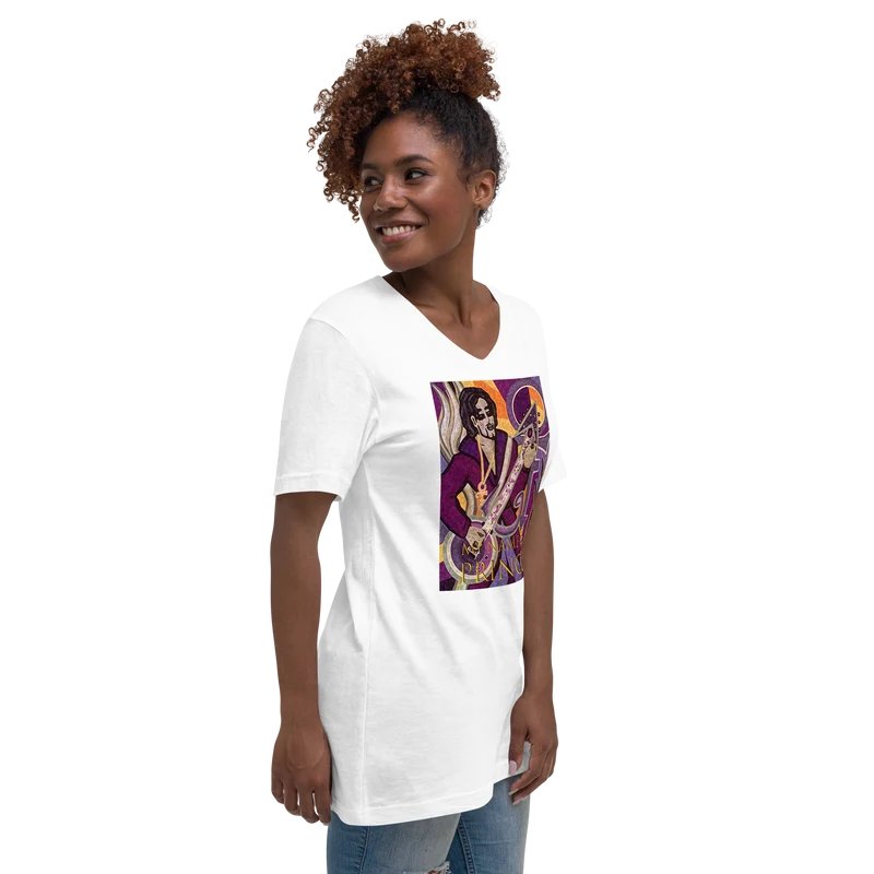 Kurzärmeliges Unisex-T-Shirt mit V-Ausschnitt My name is Prince