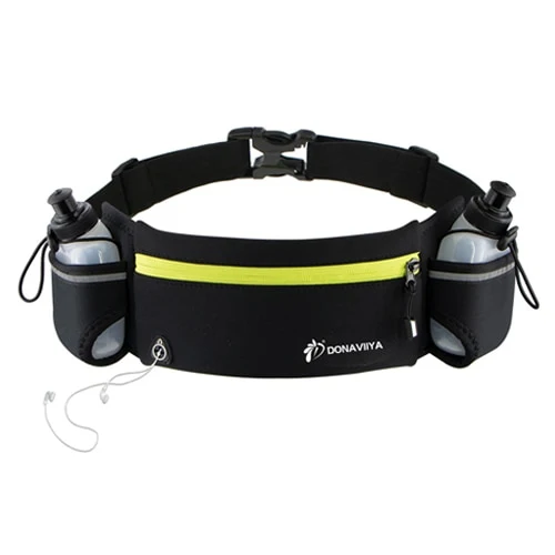 Laufen Gürtel mit 2 Wasserflaschen Taille Pack Reißverschlusstasche Tasche Joggen