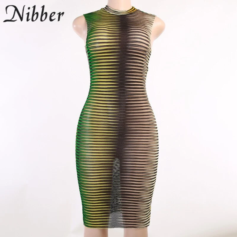 Frauen Kleid durchsichtiges gestrickte elegantes ärmellose figurbetontes Sexy Minikleid