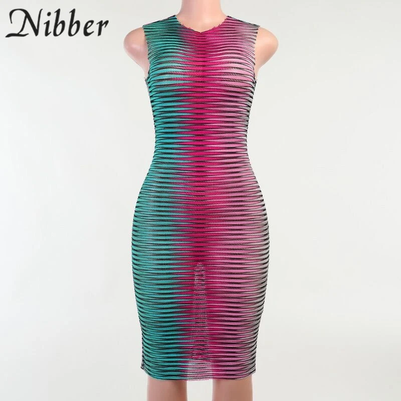 Frauen Kleid durchsichtiges gestrickte elegantes ärmellose figurbetontes Sexy Minikleid