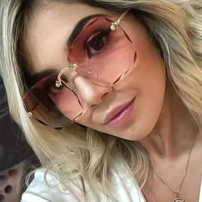 Damen Randlose Sonnenbrille Luxus Quadratische Gläser UV400 Brillen Retro Fashion