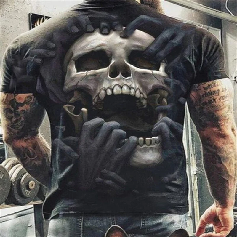 Fashion Herren Horror Skull 3D T-Shirt Rundhals Unisex Sommer Streetwear