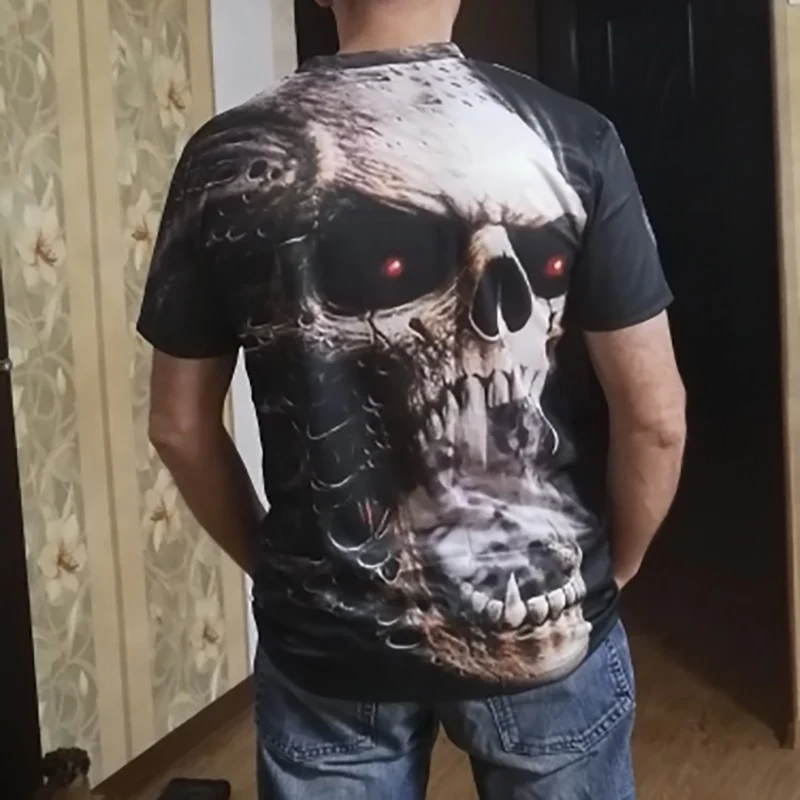 Fashion Herren Horror Skull 3D T-Shirt Rundhals Unisex Sommer Streetwear
