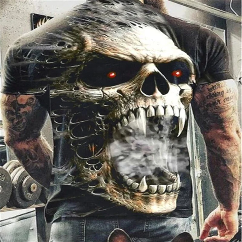 Fashion Herren Horror Skull 3D T-Shirt Rundhals Unisex Sommer Streetwear
