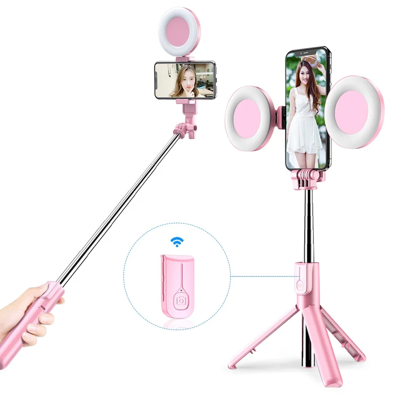 4 in 1 Wireless Bluetooth Selfie Stick faltbares Mini-Stativ mit LED-Ringlicht