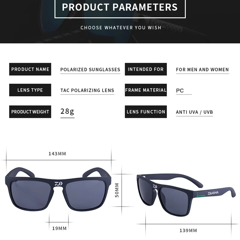 DAIWA Herren HD Polarisiert Sonnenbrille 100% UV400 -Polycarbonat Pilotenbrille