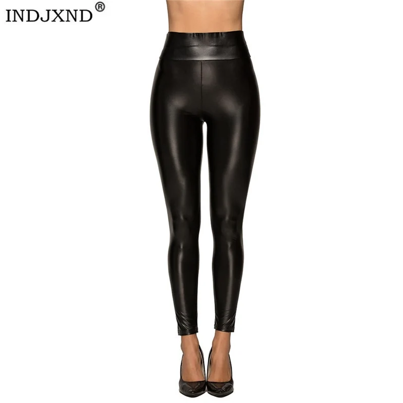 Damen Leggings Leggins Lang Hose Leder Optik Nachtclub Sexy PU Hohe Elastizität