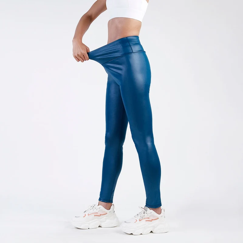 Damen Leggings Leggins Lang Hose Leder Optik Nachtclub Sexy PU Hohe Elastizität
