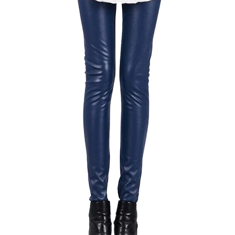 Damen Leggings Leggins Lang Hose Leder Optik Nachtclub Sexy PU Hohe Elastizität