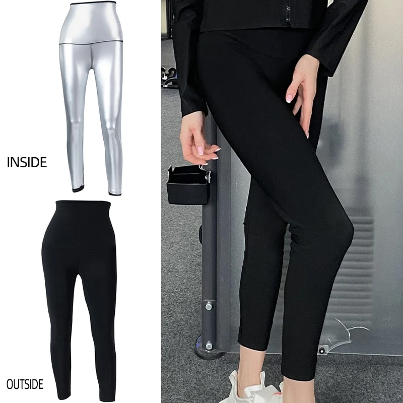 Damen Neopren Sauna Hose Schwitzhose Yogahose Thermoeffekt Abnehmen Hose Leggins