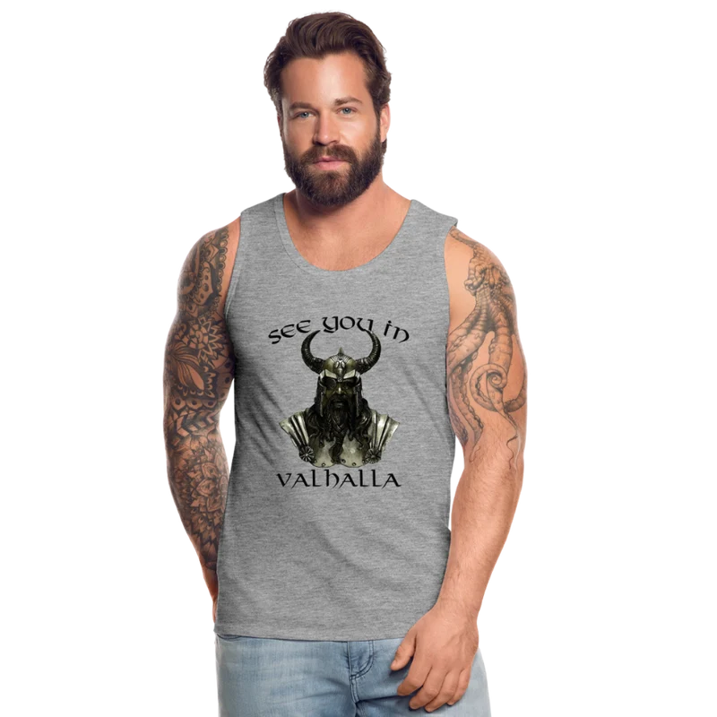 Männer Premium Tanktop T-Shirt Muskelshirt Achselshirt See You in Valhalla