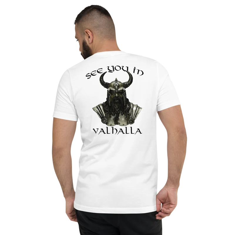 Kurzärmeliges Unisex-T-Shirt mit V-Ausschnitt See you in Valhalla