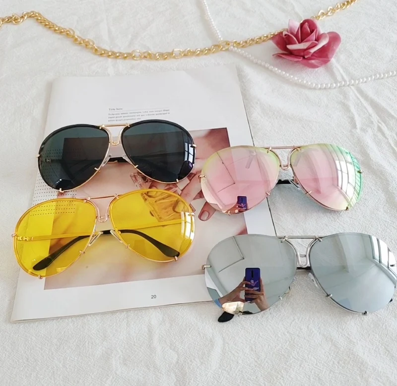 Designer Übergroße Pilot Sonnenbrille Polarisierte Damen Rund Spiegel Gläser