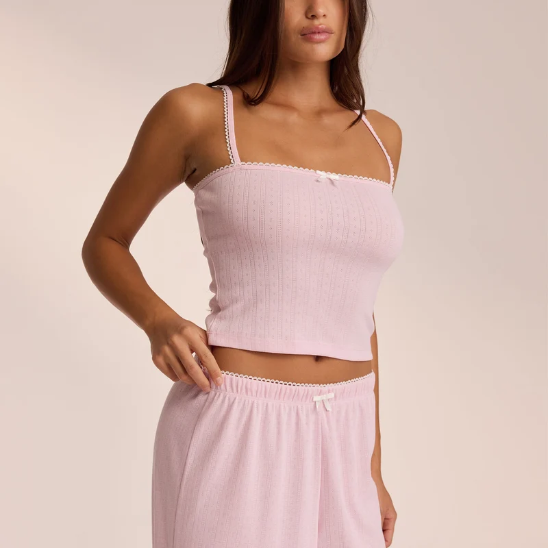 Pointelle Strappy Cami Pyjamatop - Rosa