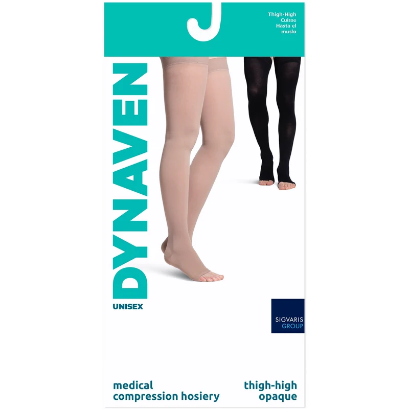 Dynaven Opaque Thigh High 30-40 mmHg, Open Toe