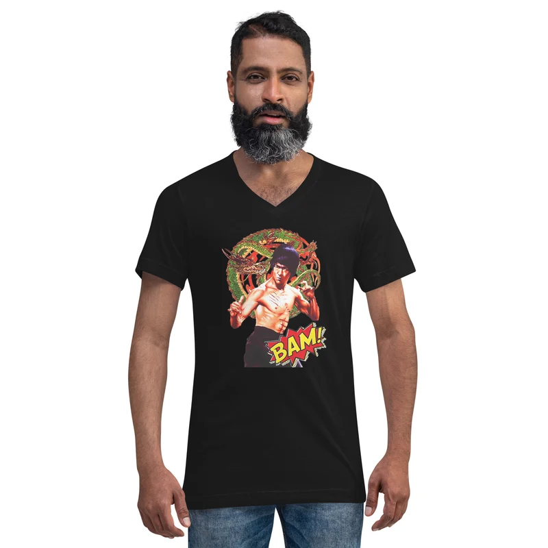 Kurzärmeliges Unisex-T-Shirt mit V-Ausschnitt Bruce Lee