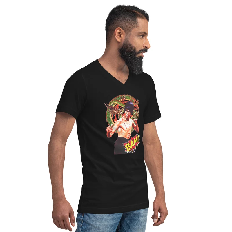 Kurzärmeliges Unisex-T-Shirt mit V-Ausschnitt Bruce Lee