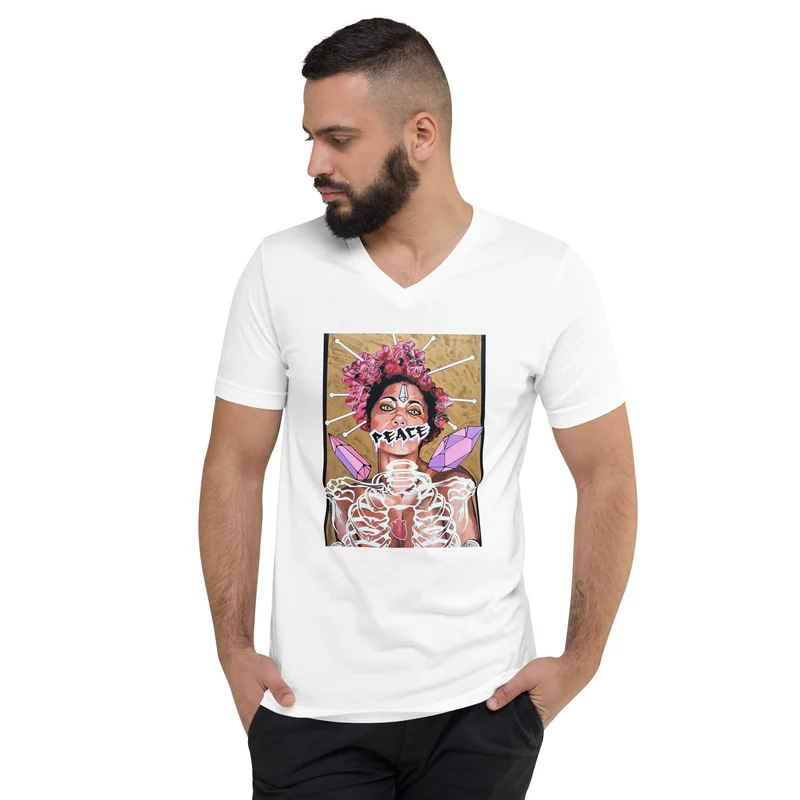 Kurzärmeliges Unisex-T-Shirt mit V-Ausschnitt Peace