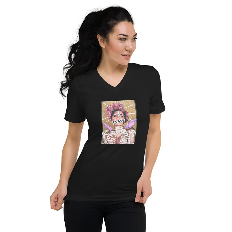 Kurzärmeliges Unisex-T-Shirt mit V-Ausschnitt PEACE