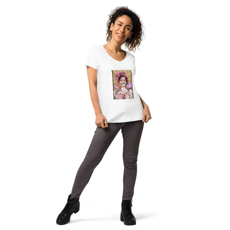 Eng anliegendes Damen-T-Shirt mit V-Ausschnitt PEACE