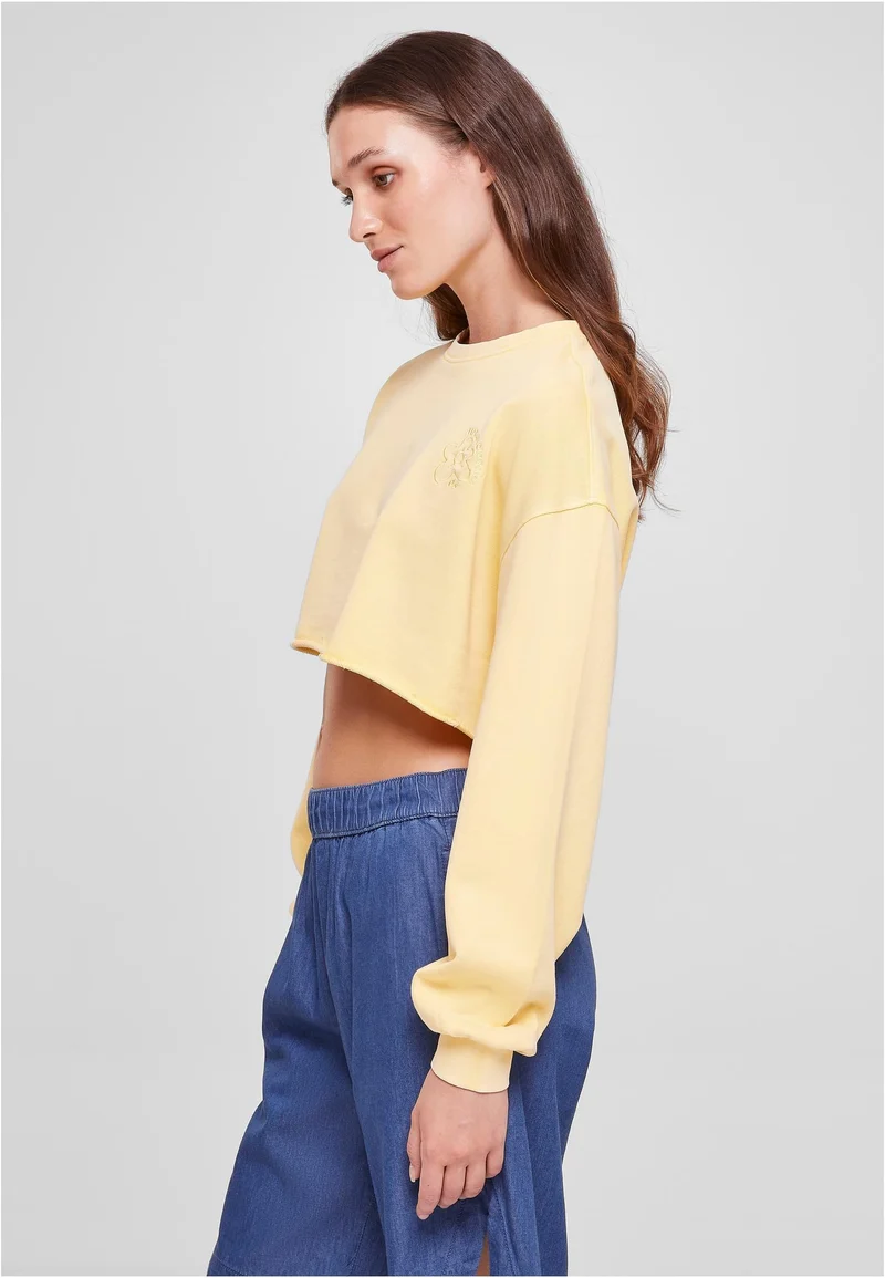 UC Cropped Flower Embroidery Terry Crewneck