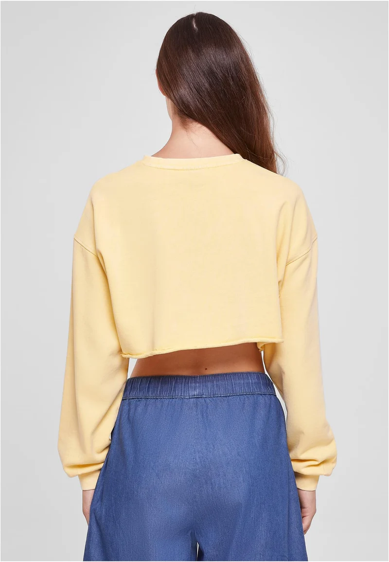 UC Cropped Flower Embroidery Terry Crewneck