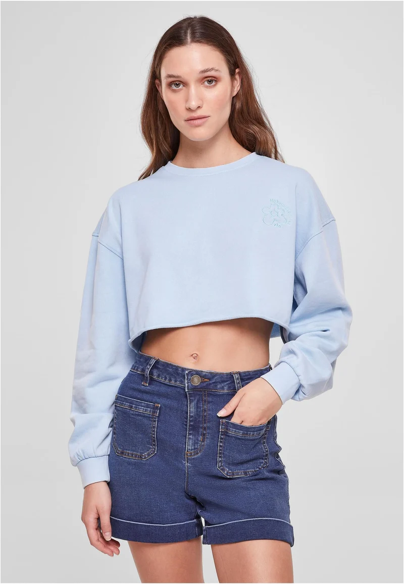 UC Cropped Flower Embroidery Terry Crewneck