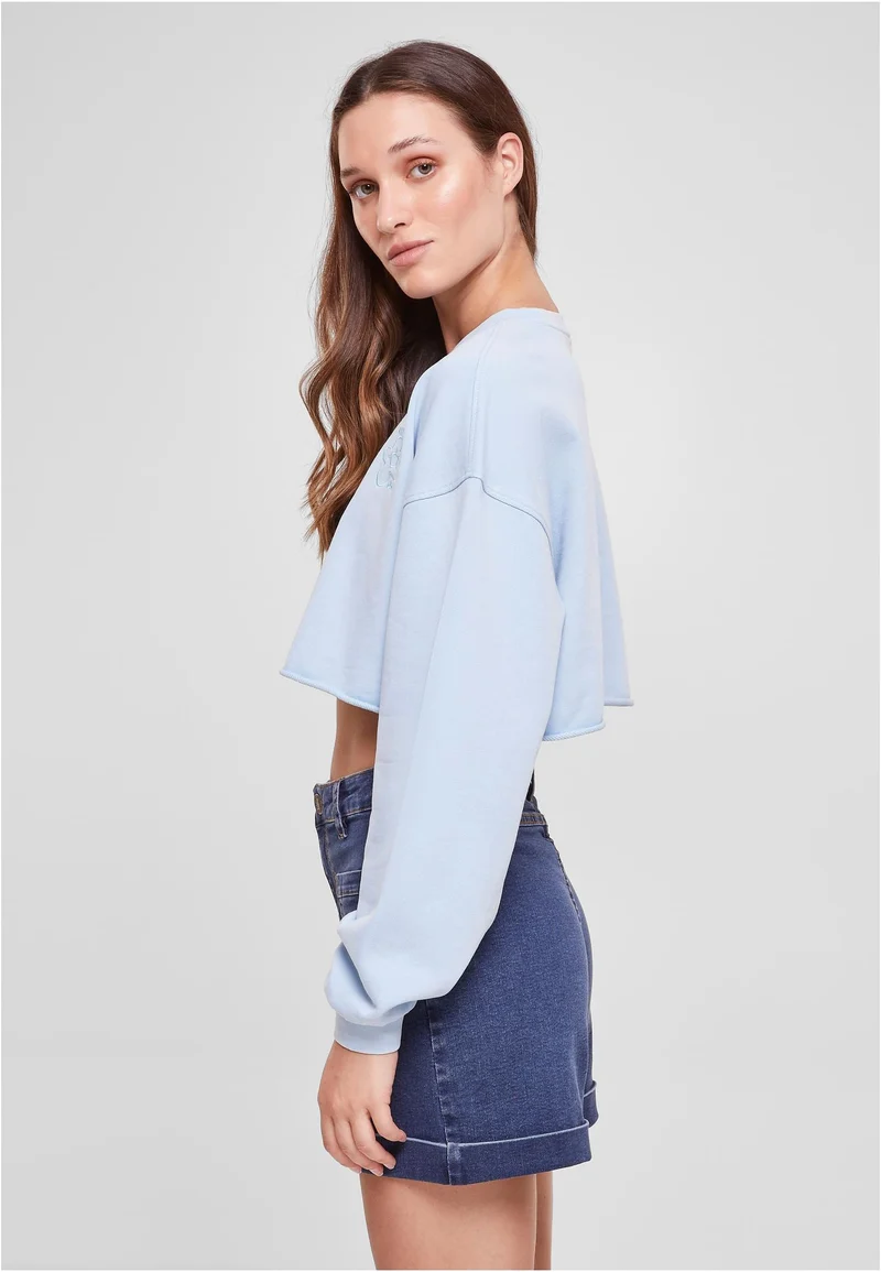 UC Cropped Flower Embroidery Terry Crewneck