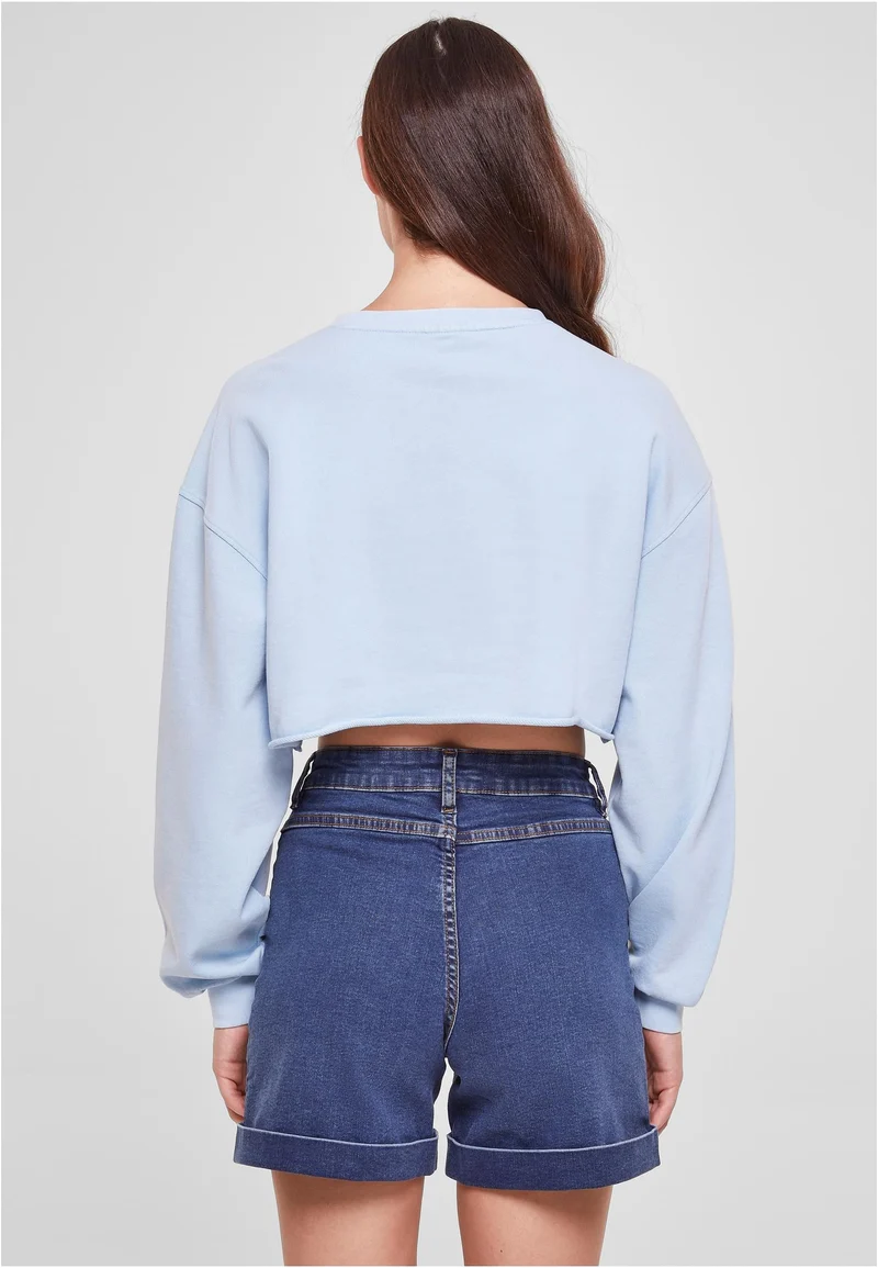 UC Cropped Flower Embroidery Terry Crewneck