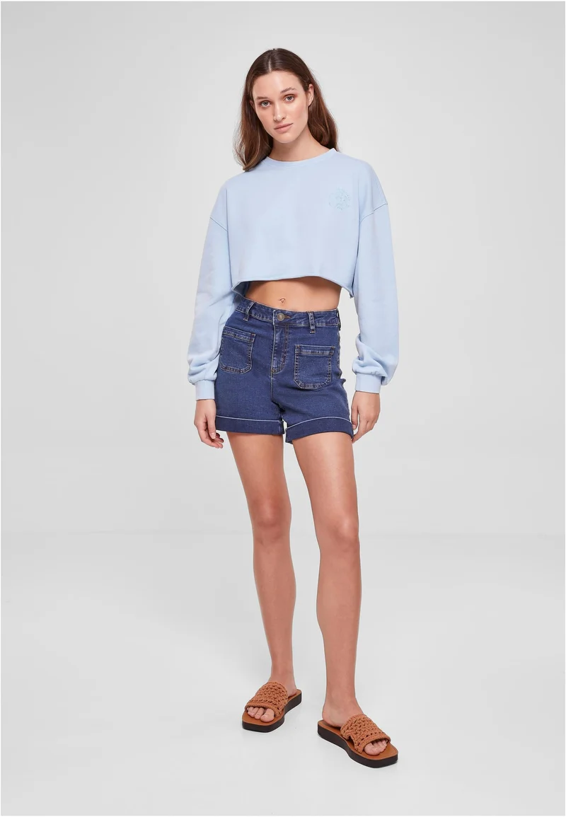 UC Cropped Flower Embroidery Terry Crewneck