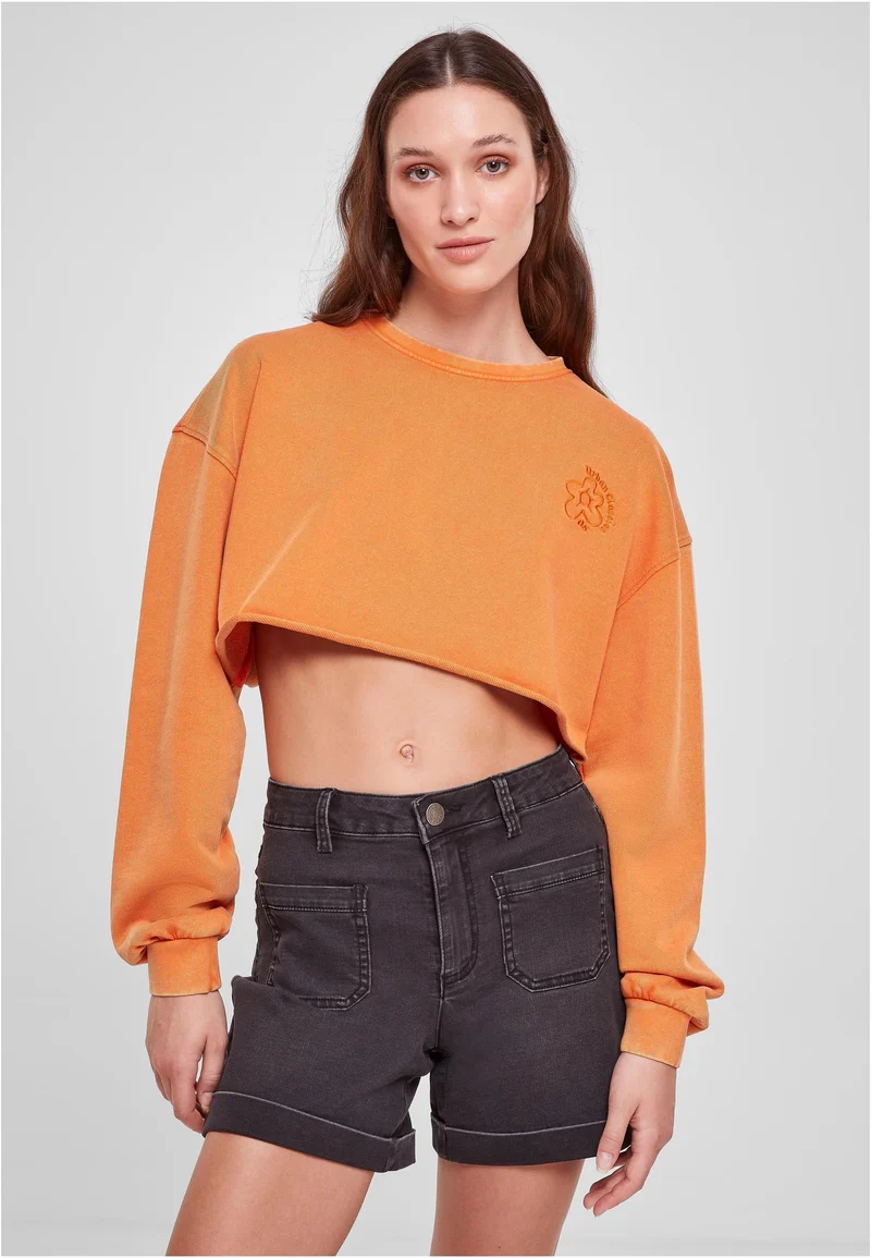UC Cropped Flower Embroidery Terry Crewneck