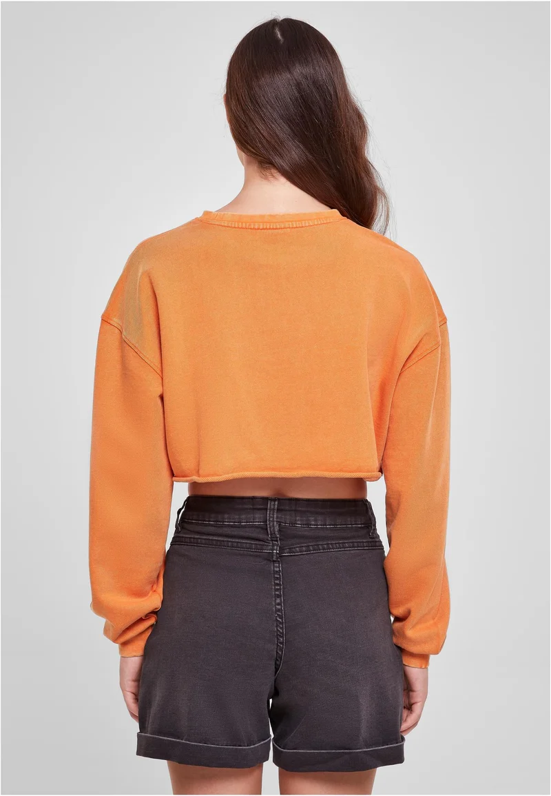 UC Cropped Flower Embroidery Terry Crewneck