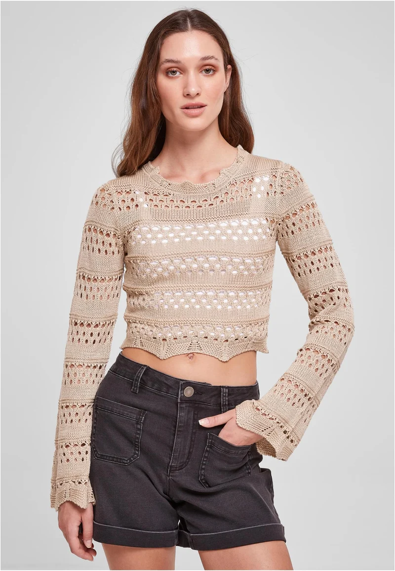 UC Cropped Crochet Knit Sweater
