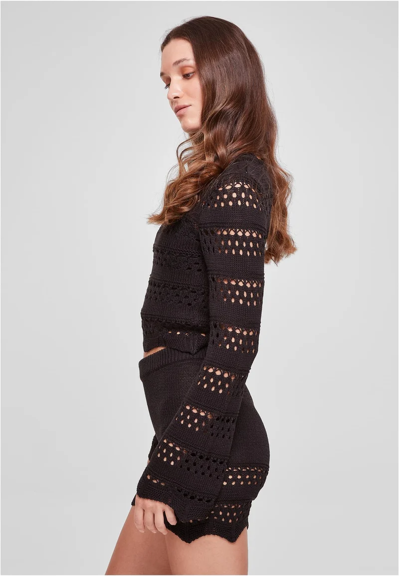 UC Cropped Crochet Knit Sweater