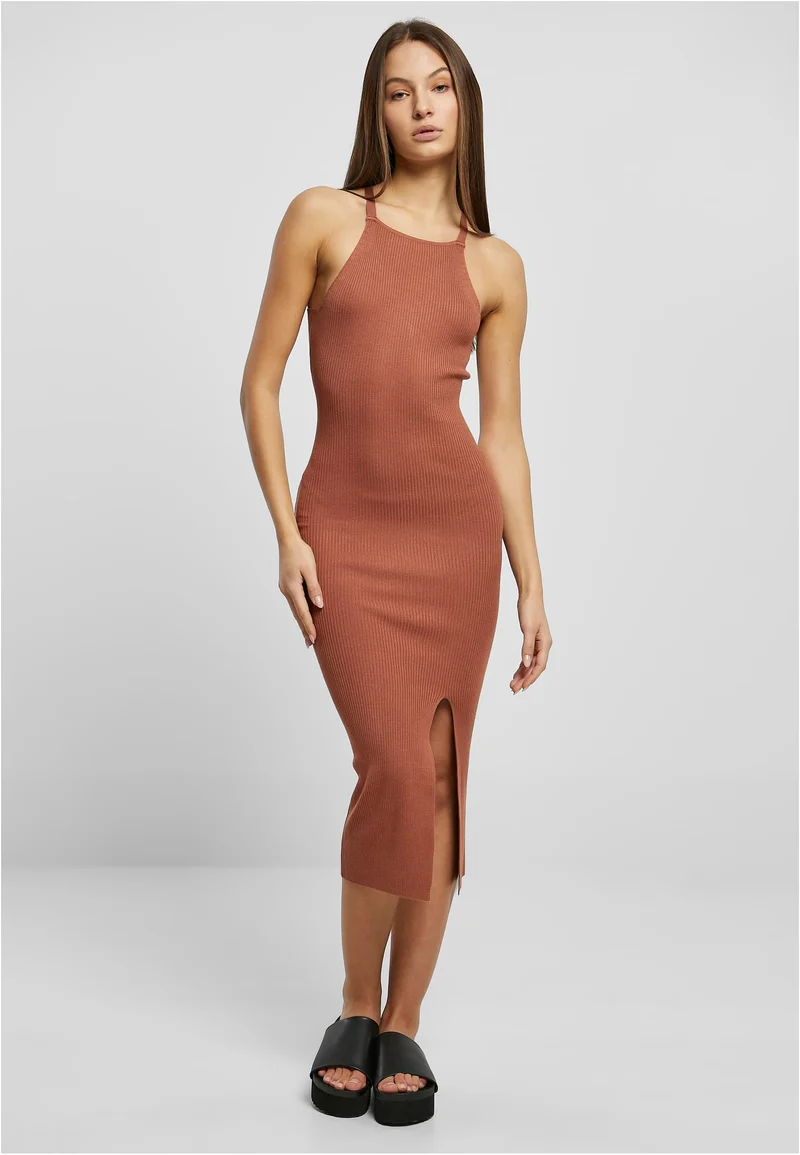 UC Midi Rib Knit Crossed Back Dress