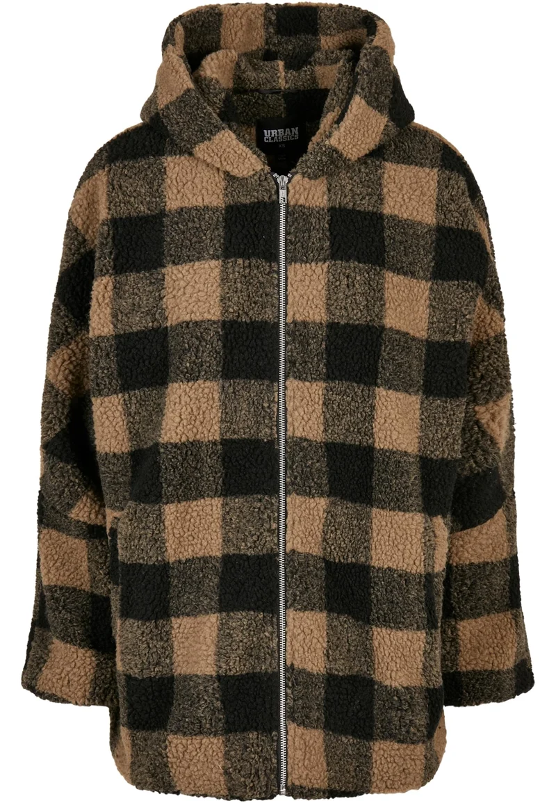 UC Hooded Oversized Check Sherpa Jacket