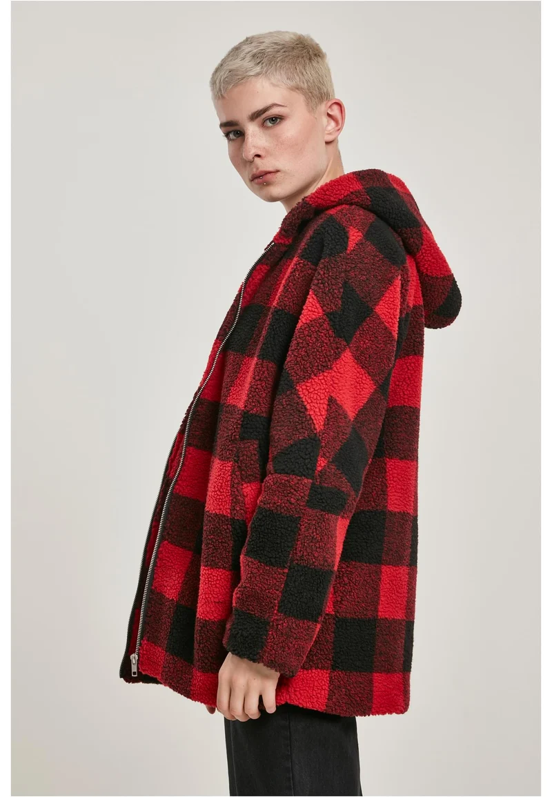 UC Hooded Oversized Check Sherpa Jacket