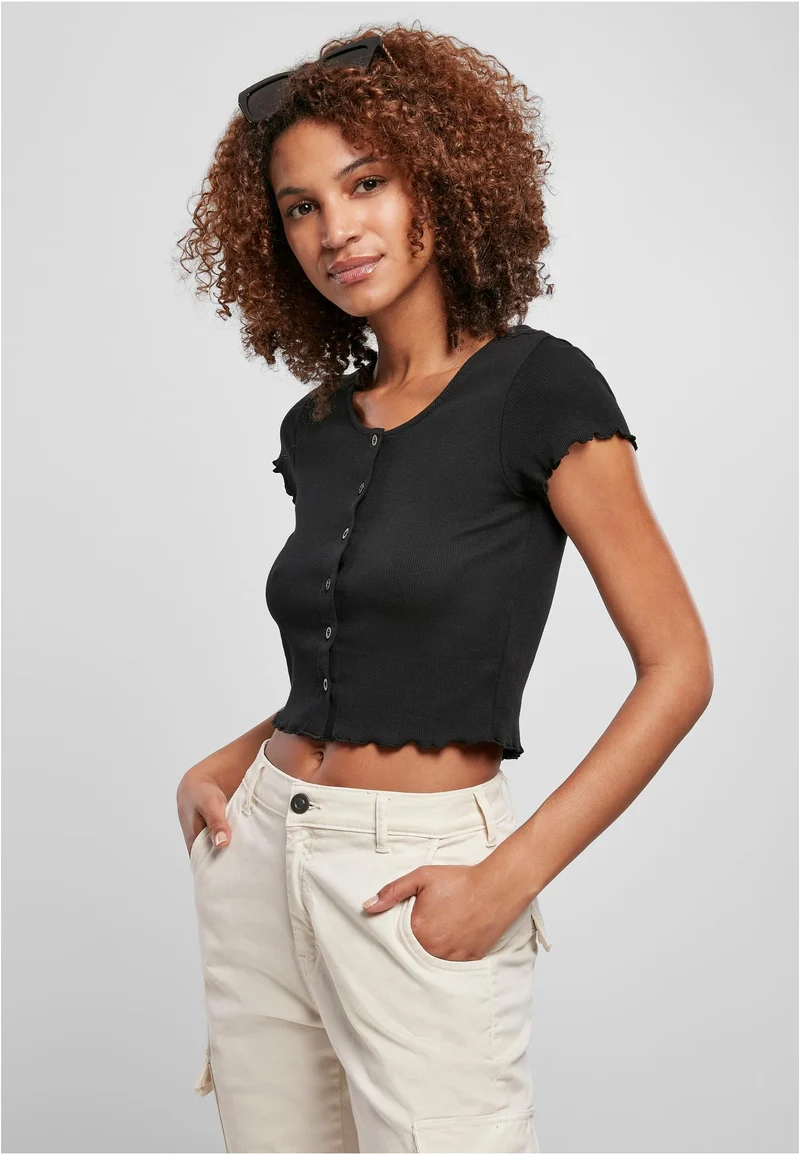 UC Cropped Button Up Rib Tee