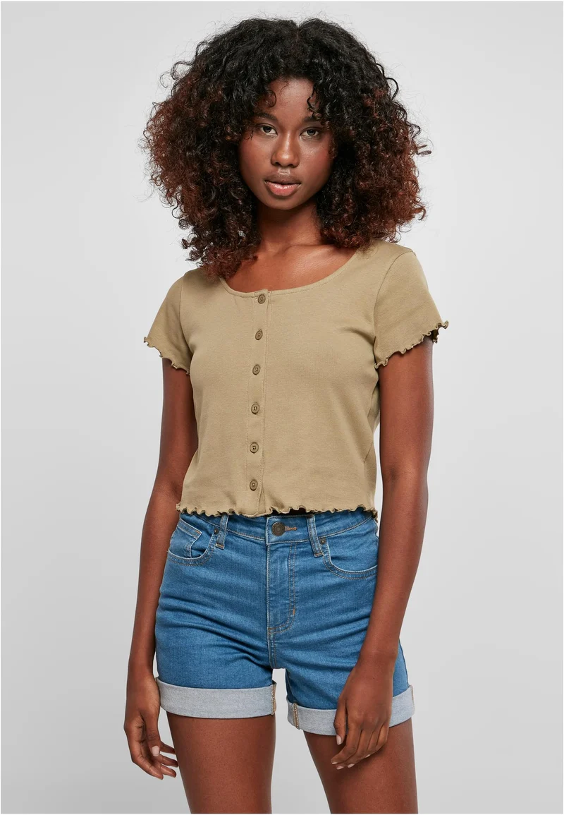 UC Cropped Button Up Rib Tee