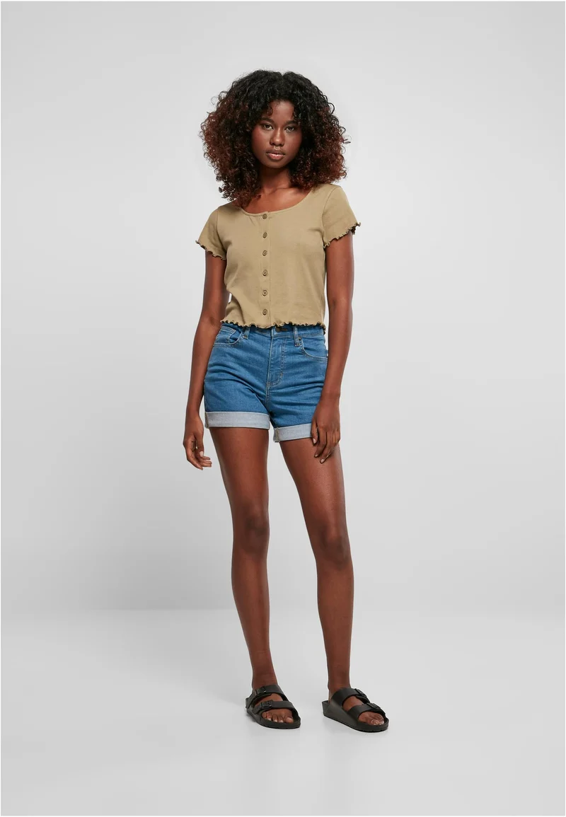 UC Cropped Button Up Rib Tee