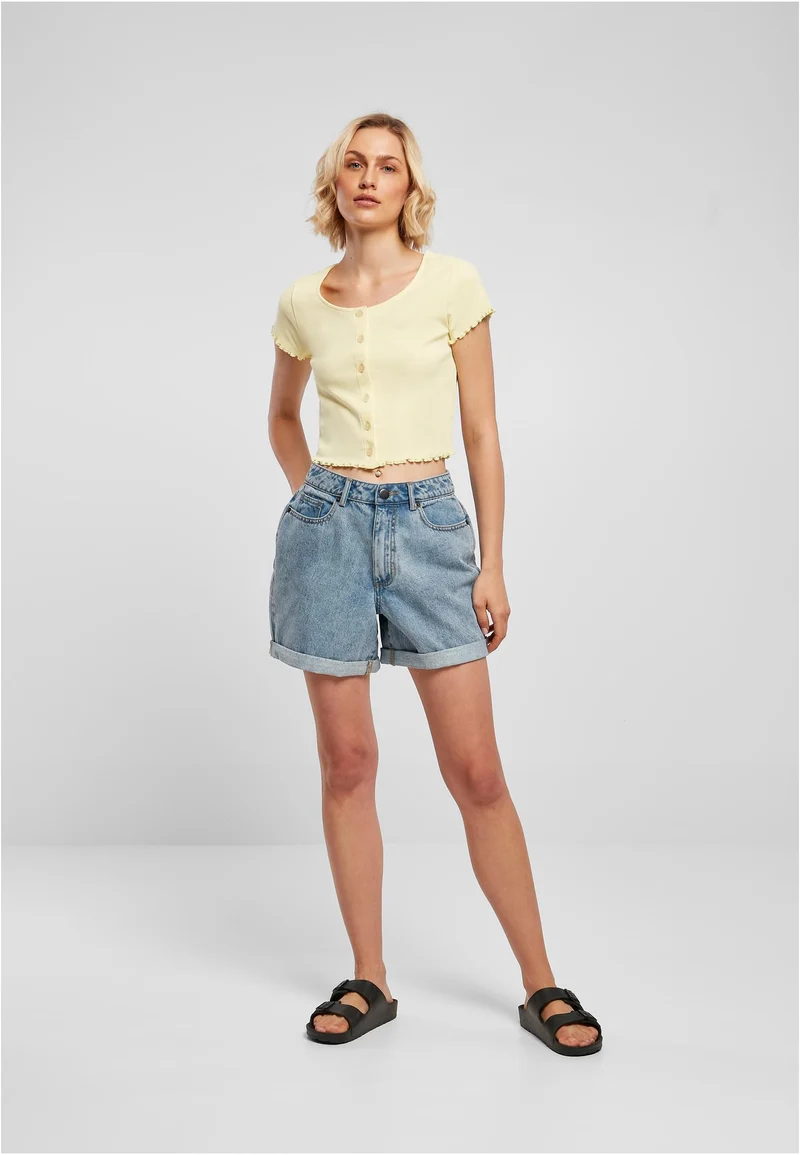UC Cropped Button Up Rib Tee