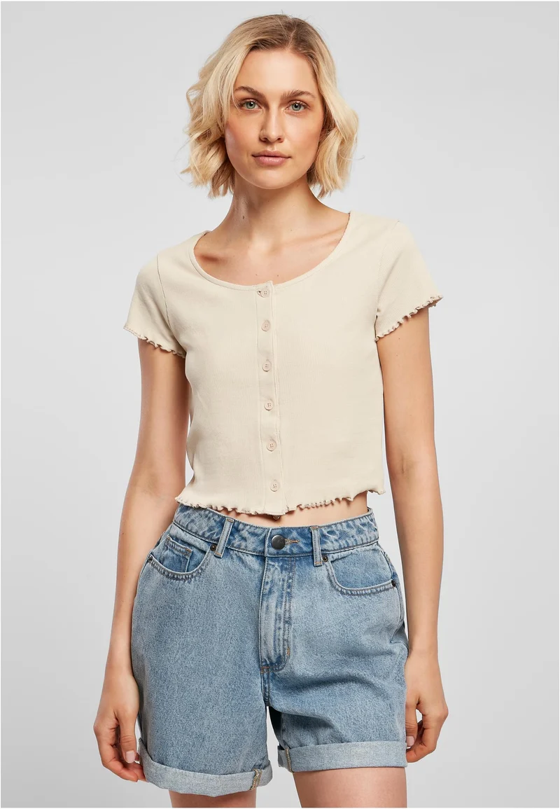 UC Cropped Button Up Rib Tee