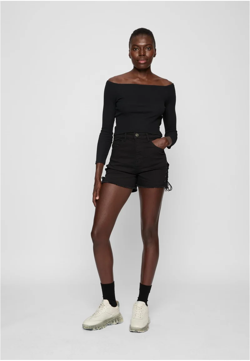 UC Highwaist Denim Lace Up Shorts