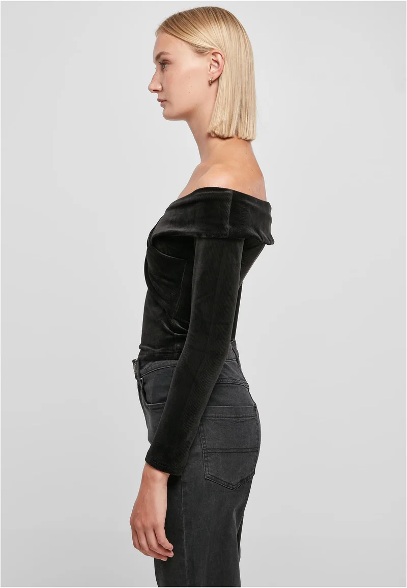 UC Velvet Rib Crossed Off Shoulder Longsleeve