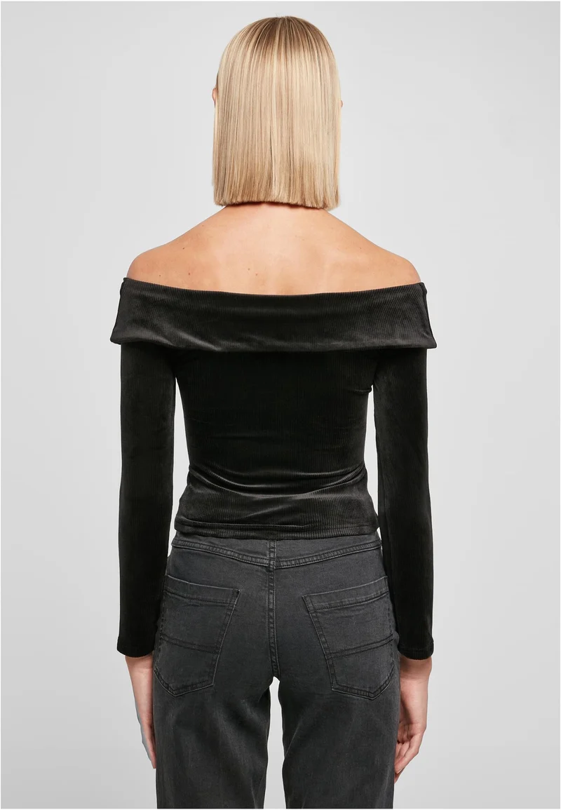 UC Velvet Rib Crossed Off Shoulder Longsleeve