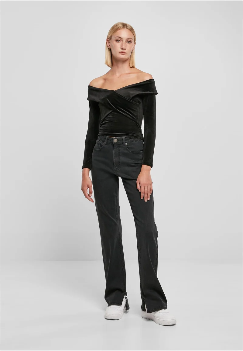 UC Velvet Rib Crossed Off Shoulder Longsleeve