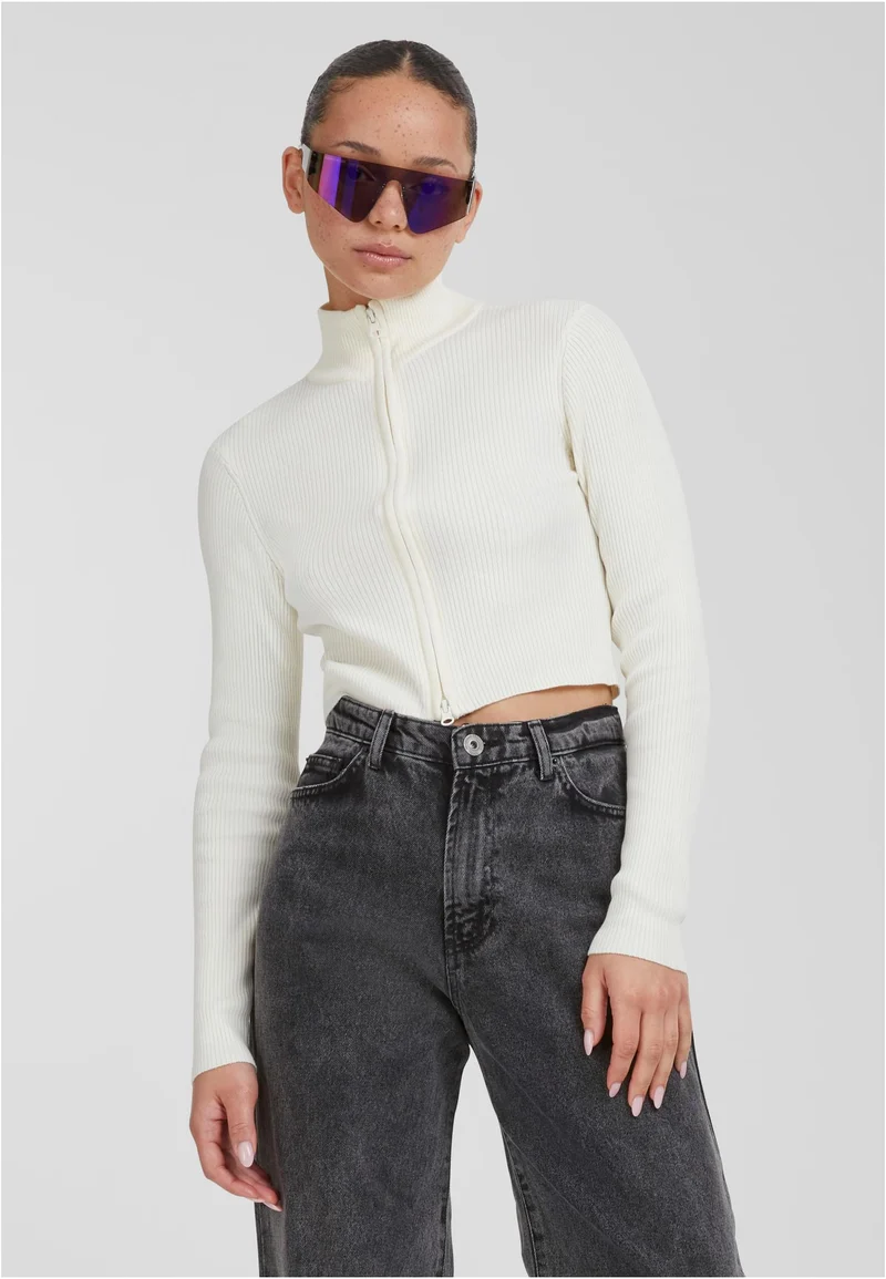 UC Cropped Rib Knit Zip Cardigan