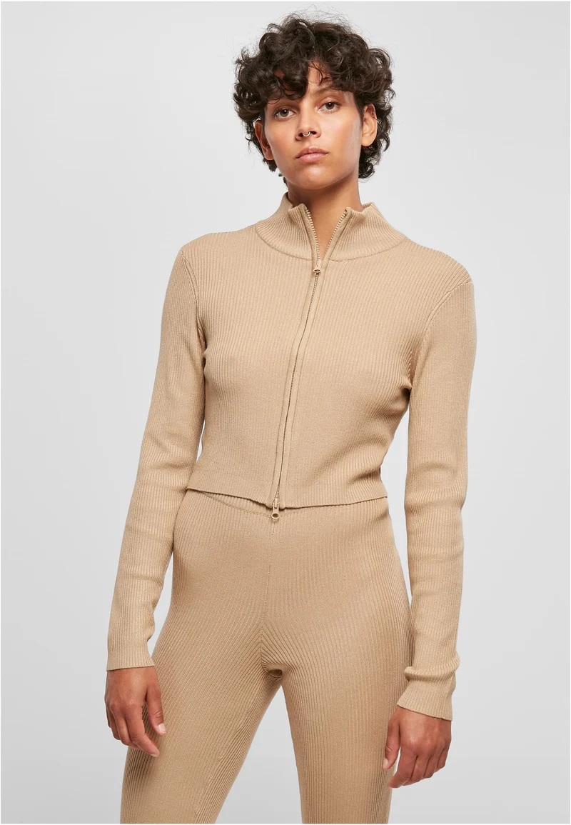 UC Cropped Rib Knit Zip Cardigan