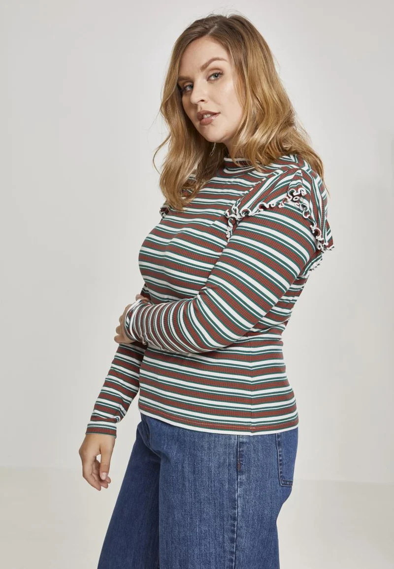 UC Rib Striped Volant Turtleneck L/S